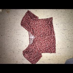 Red floral cotton up crop top
